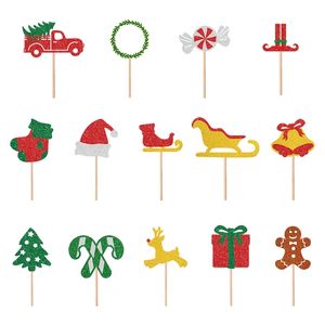 14st jul cupcake toppers julgran snögubbe snöflinga tårta picks för xmas party favör bröllop dekoration leveranser 211216