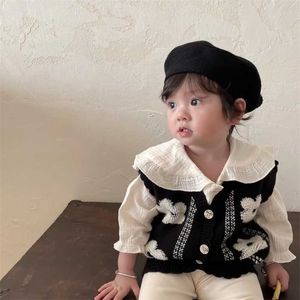 Herbst Baby Mädchen Ärmellose Pullover Weste Strickjacke Für Kinder Mädchen Winddicht Mode Blume Gestrickte 211201