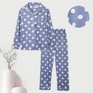 Pajamas de tamaño de Polka Dot Set Lindo Manga Larga Ocio Ropa de dormir para las Mujeres Suelle Nightwear Homewear Traje Pijamas Algodón Pijama 211109