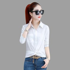 Elegant Spring Autumn Style Turn-down Collar Casual Women's Button Type Solid Color Tops DF3185 210609