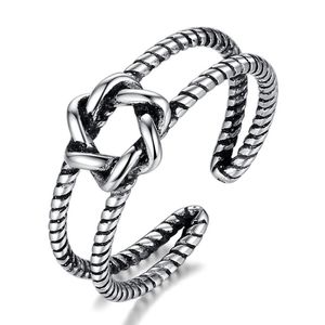 Кластерные кольца крутить перо веревка старинные регулируемые тайский 925 стерлингового серебра для женщин мужские корейские модные простые тибетские украшенные подарки