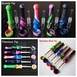 Ship By Sea Silicone Nectar Collectors Kit Hookahs 14mm Joint With Titanium Rostfritt Stål Quartz Tips 3 stilar Rökpipor Tillbehör DAB Rigs