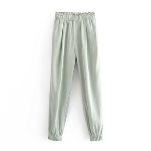 Summer Casual Fashion High Waist Silk Satin Texture Dwukolorowe spodnie joggingowe kobiety 210607