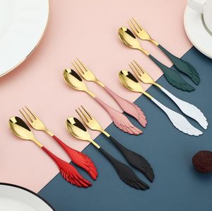 304 Stainless Steel Coffee Spoon Creative Wings Spoon Ice Cream Spoons Dessert Fork Gift Tableware