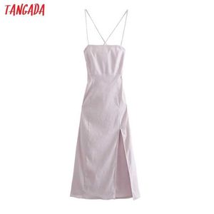 Tangada kvinnor rosa tillbaka spets upp klänning ärmlös oäplös sommar mode sexig fest klänningar vestido 4n79 210609