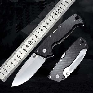 1Pcs Outdoor Survival Folding Knife D2 Satin Drop Point Blade Carbon Fiber + Stainless Steel Sheet Handle Hiking Camping Fold Knives