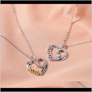 Anhänger Drop Lieferung 2021 Silber Farbe Kristall Liebe Herz Anhänger Halskette Freunde Schwester Halsketten Mode Schmuck Geschenk für Mädchen J2Bsz