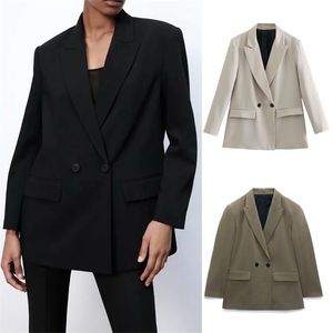 Za Donna Blazer doppiopetto sciolto Abito colletto Bottone Giacche da donna a 4 colori Giacca da festa Abiti da cerimonia 211122