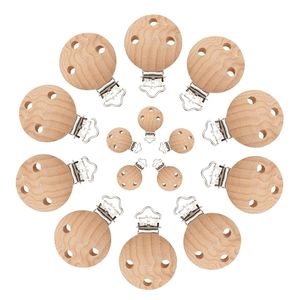 Mabochewing 50pcs 30mm Round Hard Beech Wood Clips Baby Teething Pacifier Dummy Chain Holder Infant Mobile Clip Making 211106