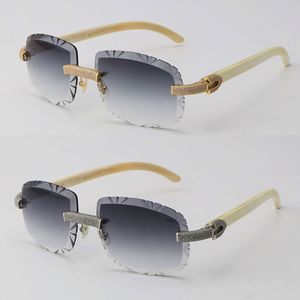 New Micro-paved Diamond set Rimless Sunglasses White Genuine Natural Buffalo Horn Sun glasses Male and Female Frame 18K Gold UV400 Oval shape face Lens Eyeglasses