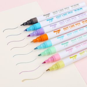 8 pcs / conjunto de linhas duplas marcador de marcadores escreva desenho caneta estudante estudante marcadores de arte canetas papelaria caligrafia lettering escrita ferramentas BH4769 tqq