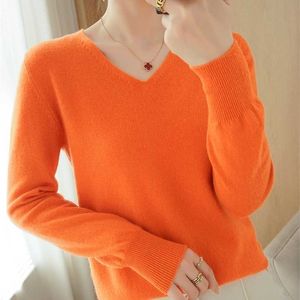 Vår Höst Cashmere Sweater Fashion V-Neck Sweater Pullover 211011