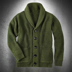 Armee Grün Strickjacke Männer Pullover Mantel Grobe Wolle Pullover Verdicken Warme Casual Mantel Männer Mode Kleidung Button Up 211018