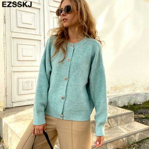 Lantern Tjock Cashmere O-Neck Sweater Cardigan Höst Vinter Casual Långärmad För Kvinnor Kvinna Chic Jumpers 210922