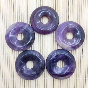 Natural Stone Donut 40 Mm Round Beads Purple Crystal Amethysts DIY Pendant Jewelry Necklace High Quality