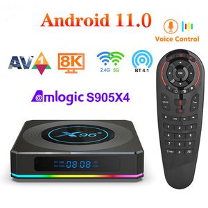 X96 x4 amlogic s905x4 Smart RGB Light TV Box Android 11 4G 64G WiFi AV1 Media Player TVBox 8K Set Topbox с голосовой воздушной мышью мини -клавиатура