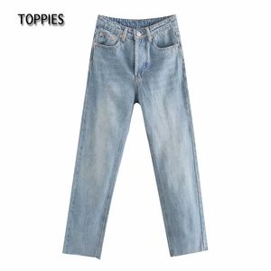 Toppies Fashion Mom Jeans Jeans a vita alta Pantaloni dritti da donna Pantaloni casual Streetwear 210412