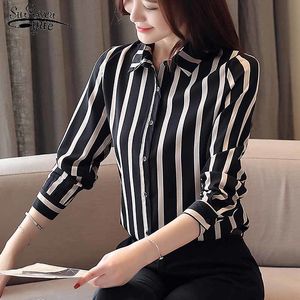 Arrival plus size Women Tops and Blouses Fall Long Sleeve Striped Cardigan Chiffon Blouse Office Lady Clothes 5983 50 210508