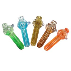 Latest Cool Colorful Glitter Filled Pyrex Thick Glass Smoking Tube Handpipe Portable Handmade Dry Herb Tobacco Oil Rigs Filter Bong Hand Pipes DHL Free