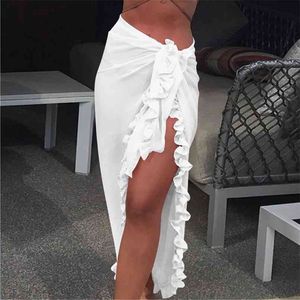 Mulheres Praia Saia Ruffles Sarong Biquíni Cobertura até Chiffon Envoltório Saias Swimwear Swimwear Banheira de Verão Swimsuits 210708