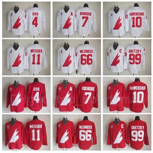 Team Hockey 1987 Retror Men Vinatge Rosso Bianco 4 Maglia Bobby Orr 7 Ray Bourque 10 Dale Hawerchuk 11 Mark Messier Mario Lemieux