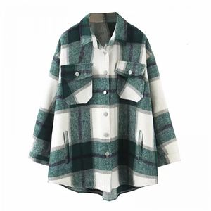 Höst Winter Plaid Oversize Jackor Loose Causal Checker Streetwear Coat 210421