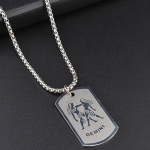 Stainless Steel 12 Zodiac Sign Necklace Men Hip Hop id Dog Tag Pendants Charm Star Sign Choker Astrology Necklaces Fashion Jewelry Will and Sandy