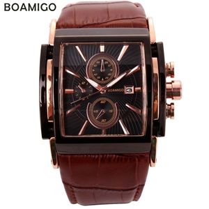 Boamigo Homens Quartzo Relógios Grande Moda Moda Casual Esportes Relógios Rosa Sub Dials Relógios De Couro Marrom Masculino Wrist Watches 210329