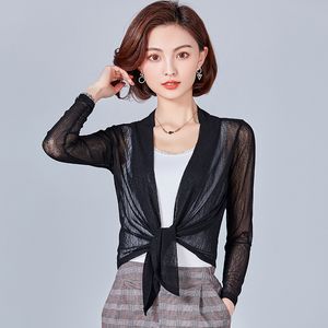 Dünne langärmlige Achselzucken Bolero Frauen Kurzarm Achsetier Bolero Casaco Feminino Slim Frau Offene Stich Damen Mäntel Äußere 210419