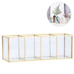 Luxury Clear Glass Makeup Box Cosmetic Storage Brushes Organizer Pencil Lipstick Holder Tools Case 210922