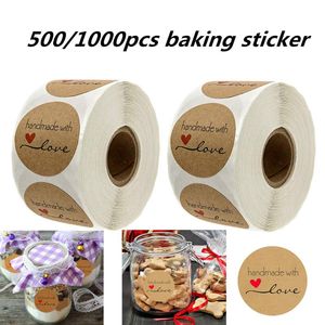 500/1000 Stück 1,5 Zoll DIY handgemachte handgemachte mit Liebe Etikett Hochzeit Aufkleber selbstklebende Aufkleber Kraft runde Etiketten Großhandelspreis