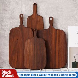 Hangable Black Walnut Cutting Board Durable Wooden Chopping Fruit Pizza Sushi BBQ Tray Solid Unpainted Non-slip Kitchen Dining Tools CG001