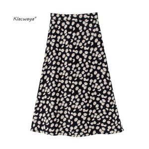 Blommiga kvinnor långa kjolar sommar mode damer utskrift pläterad fotled-längd kjol elegant feamle avslappnad stil 210521