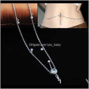 Catene di pancia Drop Delivery 2021 Wasit Chain Crystal Body Jewelry Acciaio inossidabile Strass Navel Bell Button Piercing Ciondola Anelli per Wom