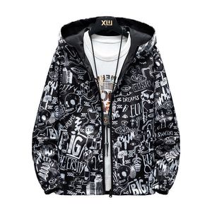 2021 Graffiti Strewear Impresso Moda Revestível Jaqueta Homens Fino Jaquetas Com Capuz Negócios Vestuário Plus Size M-5XL X0621