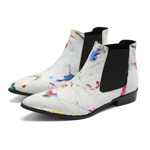 Stivali da uomo britannici a punta Stivaletti in vera pelle con stampa bianca Stivaletti invernali slip on casual