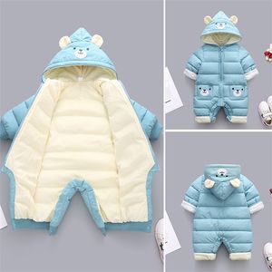 born Cute Panda Baby clothes Winter Hooded Rompers Thick Cotton Warm Outfit Jumpsuit Overalls Snowsuit Children Boy Clothing 211011