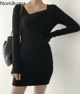 Nomikuma Sexy Slim Long Sleeve Knit Dresses Autumn Winter Women Basic Sweater Dress Korean Stretch Bodycorn Vestidos 6D126 210427