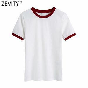 Kobiety Podstawowe O Neck Krótki Rękaw Dorywczo Slim Koszulka Kobieta Czarny Biały Patchwork Dzianiny Chic Lato Topy LS9019 210420