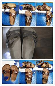 색상 남성 평면 샌들 여성 호박 여름 해변 레저 신발 원래 shoebox와 고품질 정품 가죽 슬리퍼