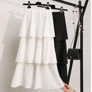 [EWQ] Spring New Sweet Long Soft Layer Skirt Elastic Waist Princess Ladies Skirts Chic Lotus Irregular Leaf Long Skirts QV2 210423