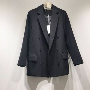 Arrivo Autunno Corea Moda Donna Manica lunga Allentato Giacca nera Tutto abbinato Casual Doppio Petto Femme Cappotto S520 210512