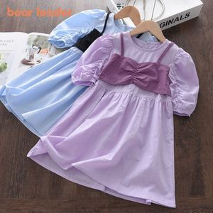 Urso líder meninas princesa vestidos moda verão bebê menina coreano vestidos sólidos crianças roupas de festa bonito para 2-6Y 210708