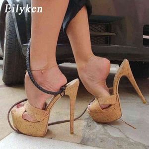 Pantofole Eilyken Summer Ultra Thin High Heels 17cm Ladies Fashion Brief Slingback Peep Toe Slip on Platform Sandali Mules Shoes220308