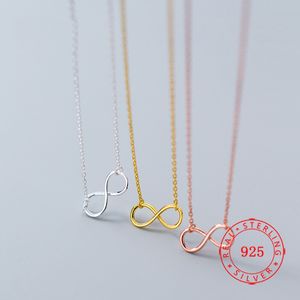 Real 925 Sterling Silver Eternity Love Symbol Pendant Necklace Rose Gold Plated Infinite Forever Infinity Women Necklaces