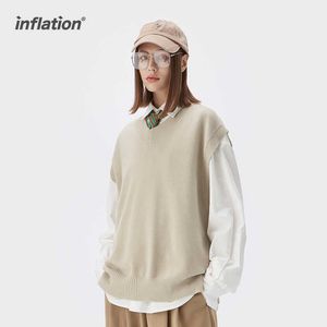 INFLATION Harajuku V-neck Sweater Vest Men Women Oversized Knitted Vest Fashion Matching Sleeveless Sweater Men Pullovers 211014