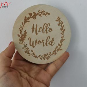 Decoração do partido 20 pcs Atacado de madeira Hello World Brith Announcement Born Gift Baby Milestone Impressora Cartões