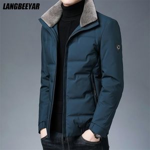 Top Grade Winter Brand Casual Fashion Fur Collar Down Jacket Män Parka Tjock Varm Windbreaker Coats Mens Kläder 211214