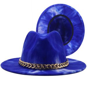 Lamage Brim Tie-tingido tingido de lã de lã de feltro fedora chapéus com mulheres douradas mulheres homens jazz tamp top painama festa formal