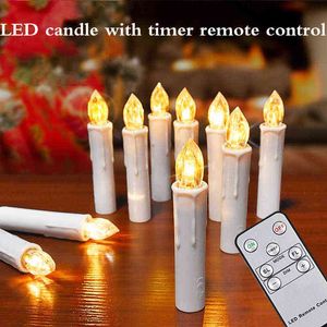 LED velas vela de árvore de Natal piscando chama com temporizador aniversário remoto home 2022 decoração de ano novo igreja vela elétrica H1222